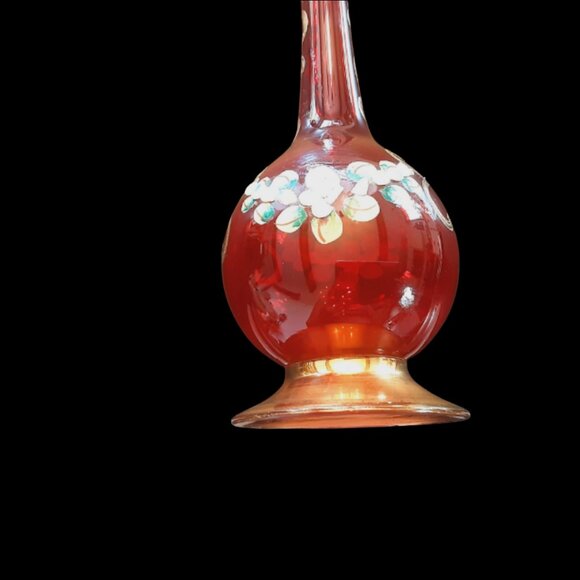 Murano Tre Fuochi Venetian Glass Bottle Red Handpainted Handblown 24K Gold - Picture 7 of 7